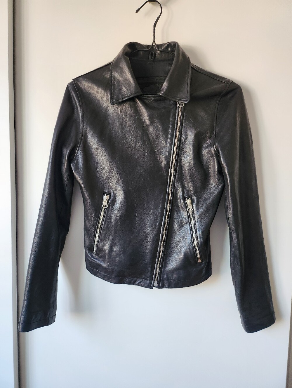 Roots Soft Black Leather Moto Jacket